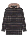 Gcds Plaid Hooded Shirt Chest Pockets Drawstring In Brown
