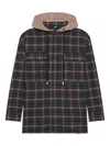 Gcds Plaid Hooded Shirt Chest Pockets Drawstring In Brown