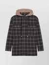 Gcds Plaid Hooded Shirt Chest Pockets Drawstring In Blue