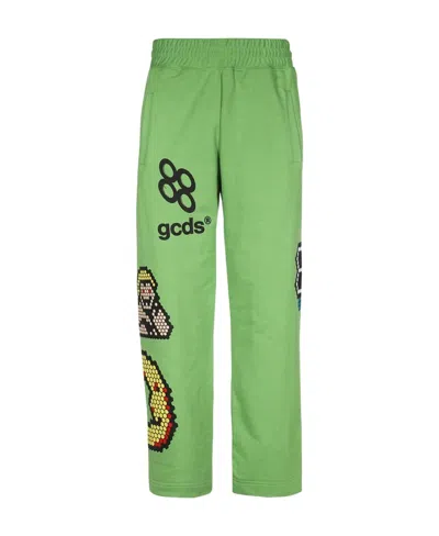 Gcds Plush Motif-print Wide-leg Track Pants In Green