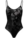 Gcds Pointelle-knit Seamless Bodysuit In Black