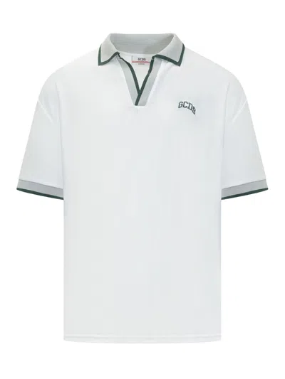 Gcds Polo With Logo And Cut Sleeves In Optic White/green