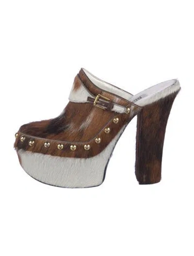 Pre-owned Gcds Ponyhair Animal Print Mules In Neutral