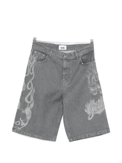 Gcds Graphic Rider Denim Regular Fit Shorts In Gray