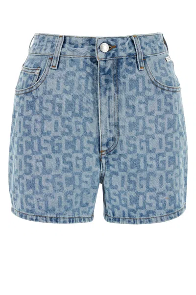 Gcds Printed Denim Shorts In Blue