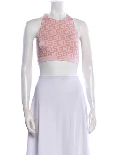 Pre-owned Gcds Printed Halterneck Crop Top In Pink