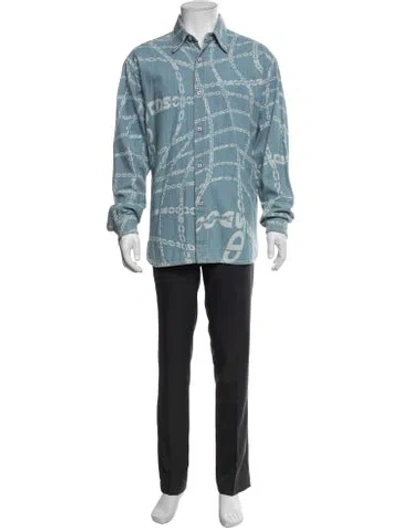 Pre-owned Gcds Printed Long Sleeve Shirt In Blue
