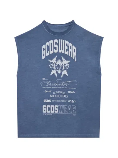 Gcds Printed Sleeveless T-shirt In Blue