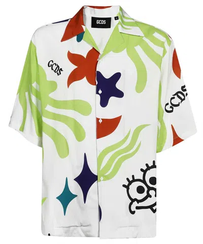 Gcds Printed Viscose Shirt In White