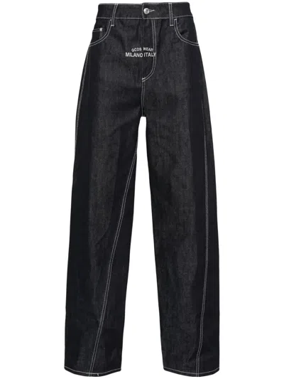 Gcds Raw Denim Wide Jeans In Blue