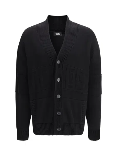 Gcds Recycled Wool Compact Knit Cardigan In Black