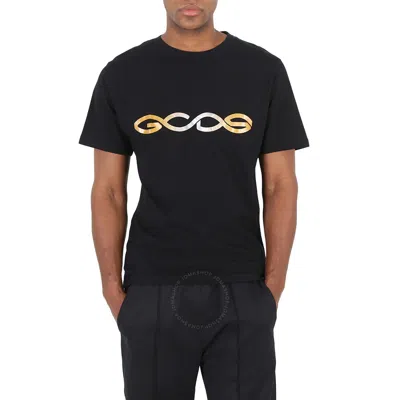 Gcds Reflective Logo Regular Cotton T-shirt In Black