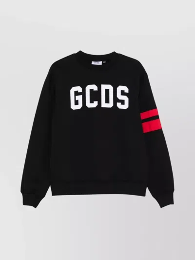 Gcds Regular Crewneck Logo Long Sleeves In Black