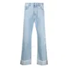 Gcds Relaxed Laser Cotton Denim Logo Trousers In Blue