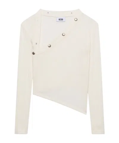 GCDS RIBBED-BUTTON LONG-SLEEVED TOP