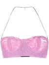Gcds Ribbed Denim Bra In Pink