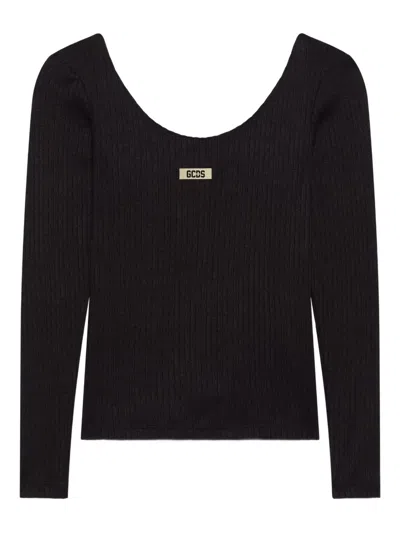 Gcds Ribbed Logo Long-sleeve T-shirt In Black
