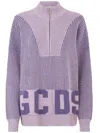 Gcds Ribbed Low Logo Half Zip Sweater In Blue