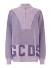 Gcds Ribbed Low Logo Half Zip Sweater In Light Purple