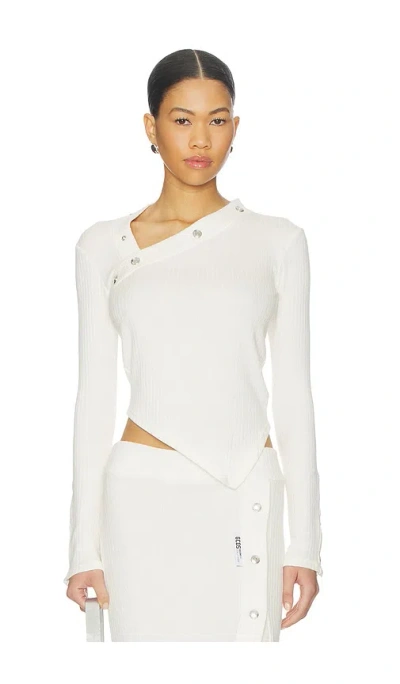 Gcds Ribbed Snap Long Sleeve Top In Bone