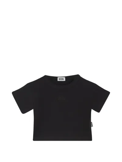 Gcds Kids' Ribbed T-shirt In Black