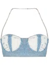 Gcds Ribbed Washed-denim Crop Top In Blau