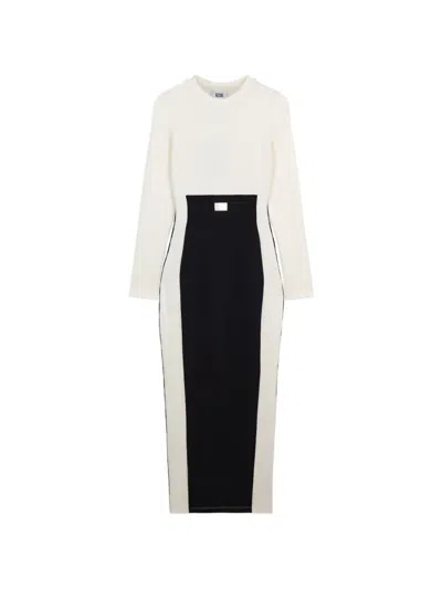 Gcds Ribbed-knit Colour-block Midi Dress In White