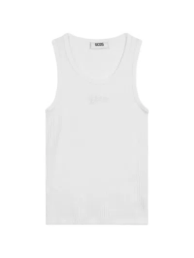 Gcds Ribbed-knit Embroidered-logo Tank Top In White