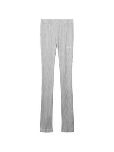 Gcds Ribbed-knit Logo-embroidered Leggings In Gray