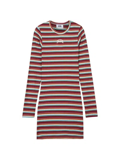 Gcds Ribbed-knit Striped Mini Dress In Red