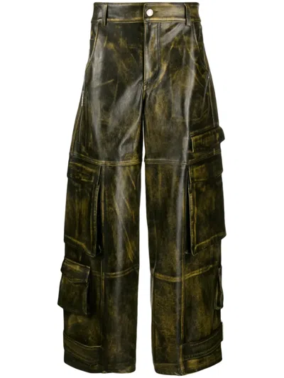 Gcds Rub-off Ultracargo Leather Trousers In Black