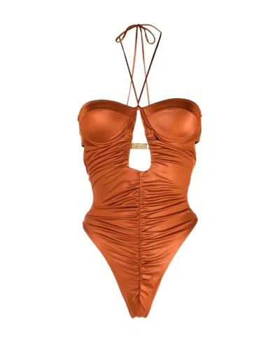 Gcds Satin Halterneck One-piece In Brown