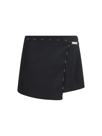 Gcds Satin Logo-trim Wrap Mini Skirt In Black
