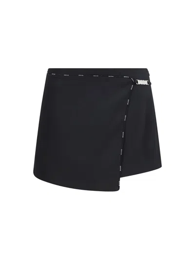 Gcds Satin Mini Skirt-shorts With Logo Trim In Black