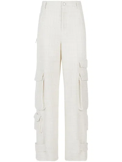 Gcds Sequin-embellished Tweed Cargo Trousers In White