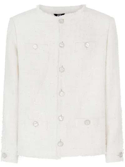 Gcds Sequin-embellished Tweed Jacket In White
