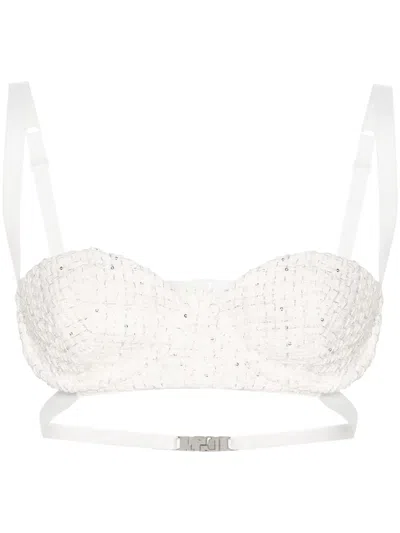 Gcds Sequin-embellishment Tweed Bralette In White