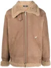Gcds Shearling Zip-up Biker Jacket In Neutrals