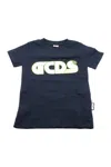 Gcds Short-sleeved Crew Neck T-shirt With Fluorescent Lettering And Profiles In Blu