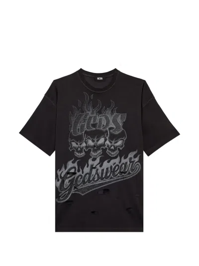 Gcds Skull-print T-shirt In Black