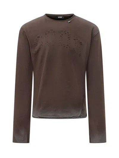 Gcds Slim Long Sleeve Logo T-shirt In Brown