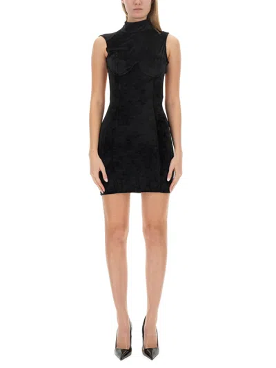 Gcds Slim-fit Polyester Mini Dress In Black