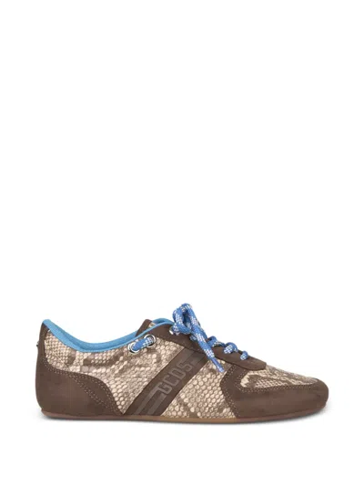 Gcds Snakeskin-print Sneakers In Brown