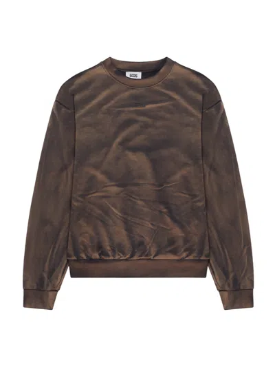 Gcds Solarized Crewneck Sweatshirt With Logo Patch In Brown