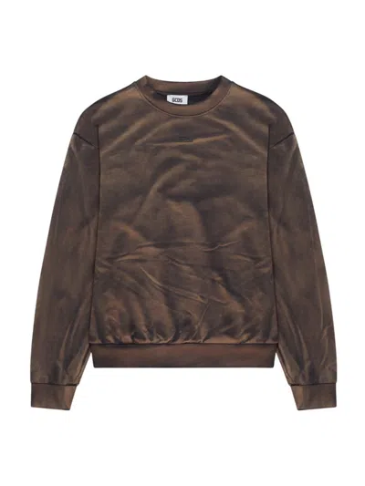 Gcds Solarized Crewneck Sweatshirt With Logo Patch In Brown