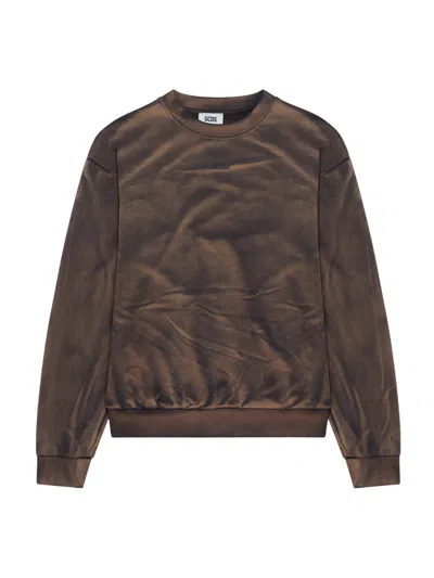 GCDS SOLARIZED CREWNECK SWEATSHIRT WITH LOGO PATCH