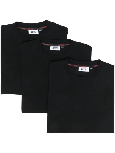 Gcds Pack Of Three Cotton T-shirts In Black