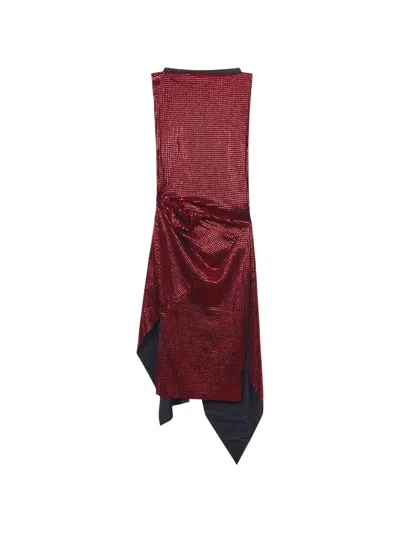 Gcds Sparkling Asymmetrical Draped Midi Dress In Red