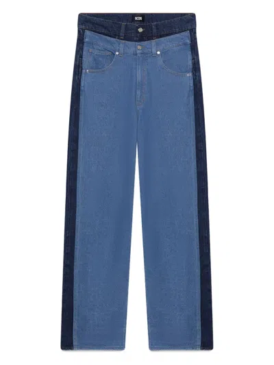 Gcds Split-hem Panelled Denim In Blue