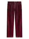 Gcds Split Hem Snakeskin Trousers In Red